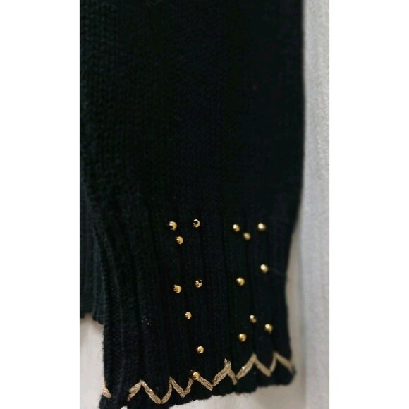 Vintage Reference Point All Points Black Gold Embellished Cardigan Sweater Med - Picture 8 of 11